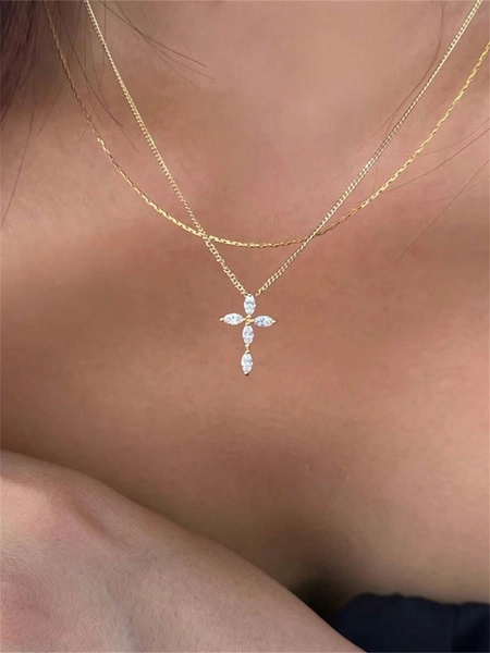 GAGAFEEL 1pc Fashionable And Versatile High-Grade S925 Sterling Silver Zirconia Cross Pendant Necklace Suitable For Women's Daily Commute And Party Wear