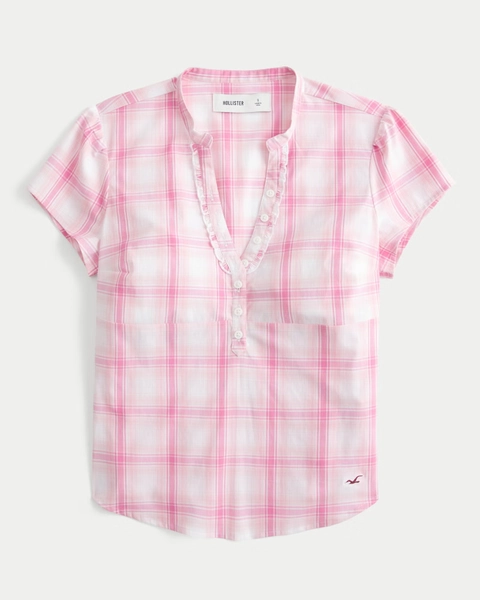 Short-Sleeve V-Neck Henley Shirt