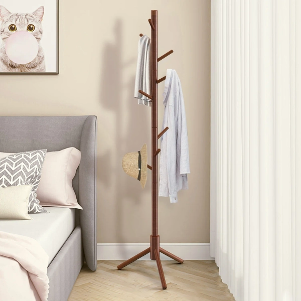 Rebrilliant Adosinda 8 - Hook Freestanding Adjustable Solid Wood Coat Rack for Bedroom, Closet, Entrance & Reviews | Wayfair