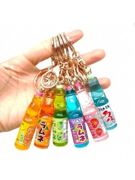 Simulation Japanese Marbles Bobble Soda Key Chain Cute Creative Miniature Soda Drink Charm Mini Dollhouse Ornaments Y2K
