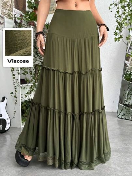 ROMWE PUNK Renaissance Grunge Solid Frill Trim Ruffle Hem Skirt, School