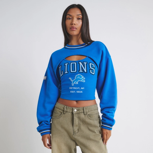 Women's Detroit Lions  Off Season Blue Fleece Shrug Cami