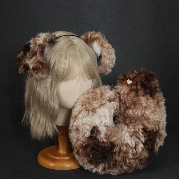 Faux Fur Dog Ears Headband & Tail: Halloween Cosplay Costume