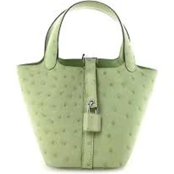 Hermes Ostrich Micro Picotin Lock Vert Criquet