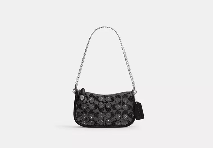 Silver/Black Swinger Bag 20 With Chain In Crystal Signature Jacquard