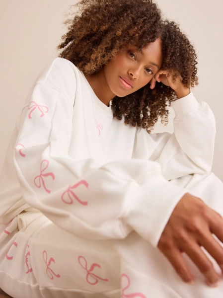 Sweet Bow Pullover in Ivory & Pink | AS Revival