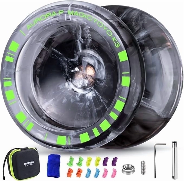 MAGICYOYO K3 Aurora-p Yoyo for Kids, Responsive Yoyo for Beginner, Professional Trick Yoyos with 12 Yo yo Stings(Black/White)