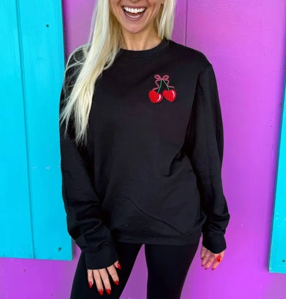 Cherry Bow Embroidered Sweatshirt