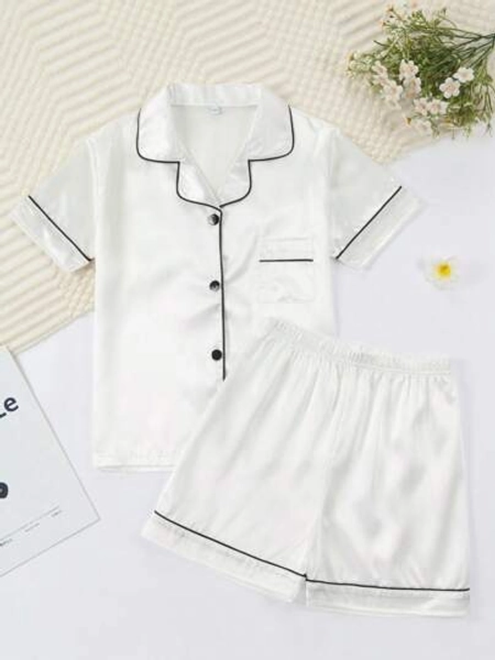 Girls Pajamas, Satin Silky Pjs Set Kids 2Pcs Button-Down Nightwear Sleepwear Gift For Kids