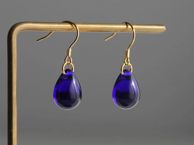 Cobalt blue Glass teardrop earrings Minimal earrings