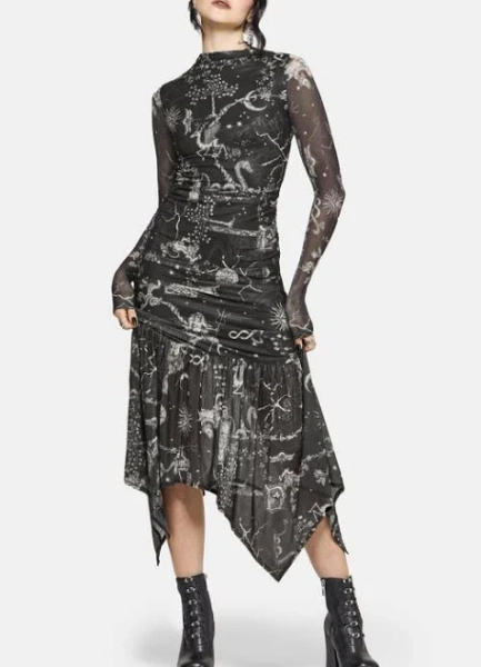 Disturbia Isolde Medieval Map Mesh Midaxi Dress