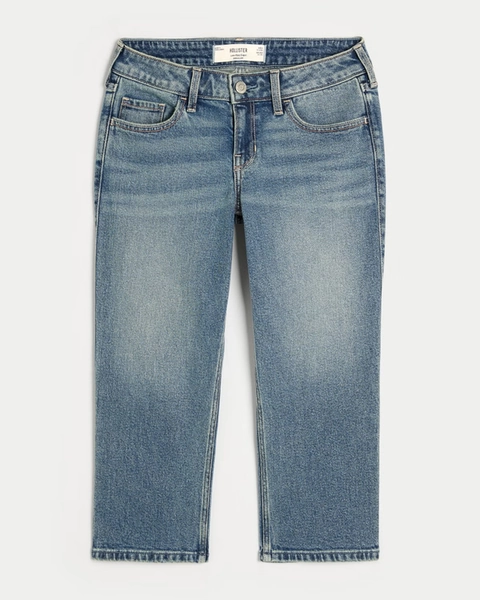 Low-Rise Medium Wash Capri Jeans
