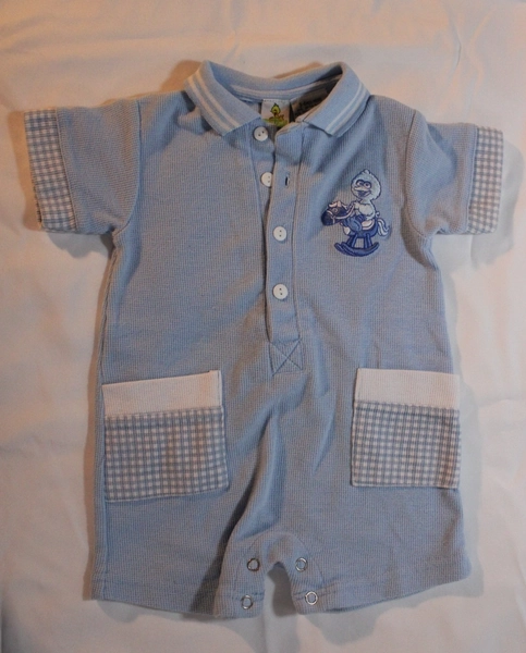VTG Sesame Street Baby Romper Size 3-6 Months Blue Big Bird One Piece