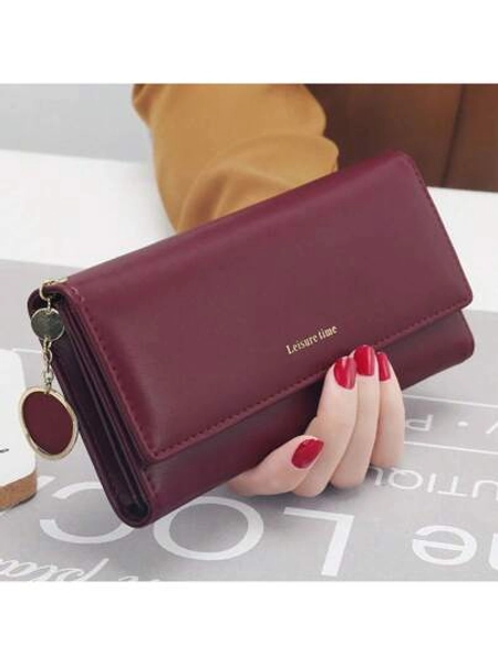 1pc Women's Solid Color PU Leather Wallet Pendant Multi-Card Slot ID Window Bifold Handbag Classic Fashion For Daily Use Business Holiday Party Student Back To School Valentine's Day Gift For Women Wallet Purse Wallet Long Wallet
