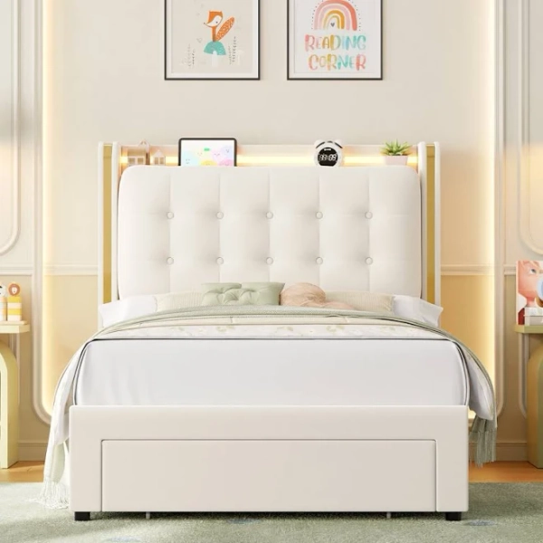 Velvet Upholstered Bed with LED Lights & Storage Wrought Studio