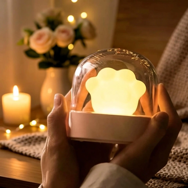 Cat Paw Night Light with Music, Dimmable LED, Silicone, USB Charging Lamp