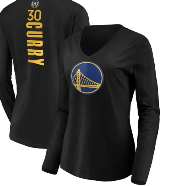 Women's Stephen Curry Black Golden State Warriors Playmaker Name & Number Long Sleeve V-Neck T-Shirt Size: Medium