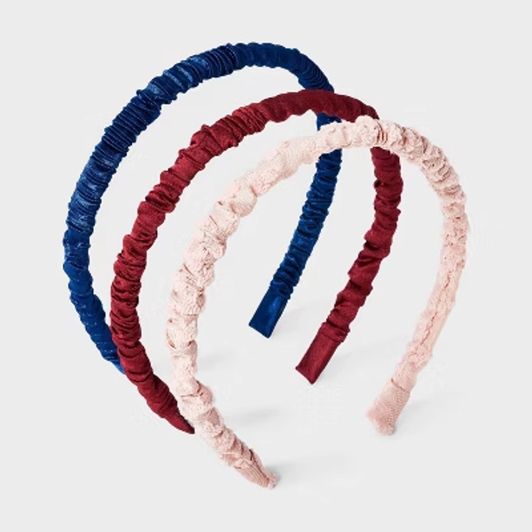 Girls' 3pk Ruched Waffle Headband Set - Cat & Jack™ Maroon/Pink/Blue