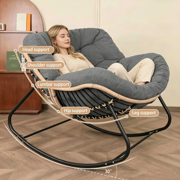 Patio Rocking Chair, A Papasson Recliner, Lounge/Egg Chair Outdoor/Indoor, Comfy Reading Chair for Porch/Garden/Patio/Camping, Spring/Summer Outdoor Furniture, Easter Gift, with Cushion