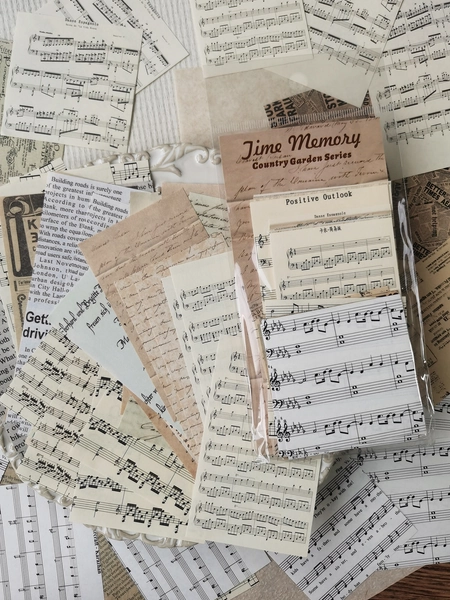 1pack(60pcs) Retro Style Decorative Material Paper Suitable For Diy Collage Scrapbooking, Including Antique Sheet Music And Letter Patterns,School Supplies,Back To School