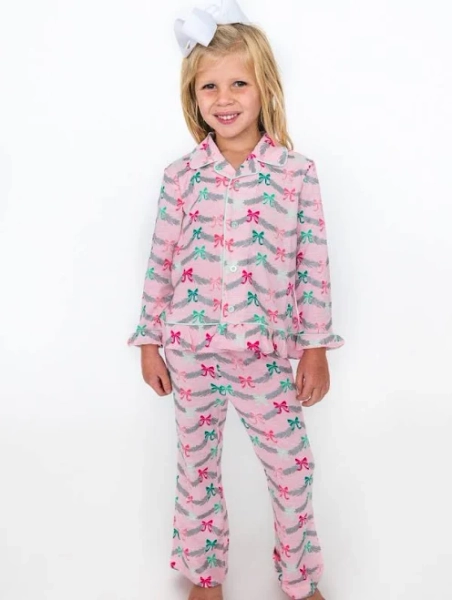 Girls Toddler RuffleButts Sparkle Pink Tinsel Tidings Ruffle Flare Pajama Set