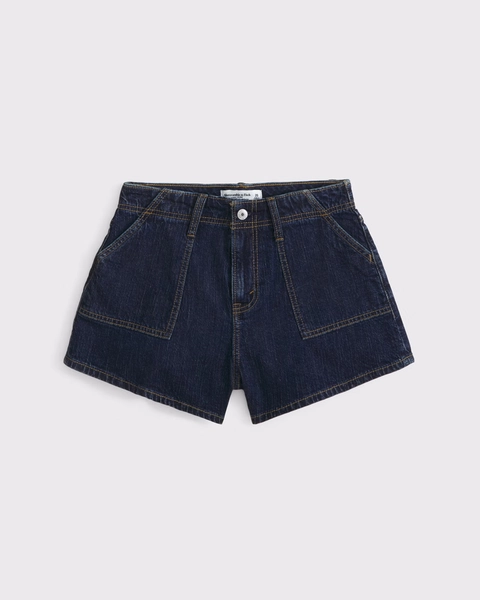 High Rise Linen-Blend Denim Short