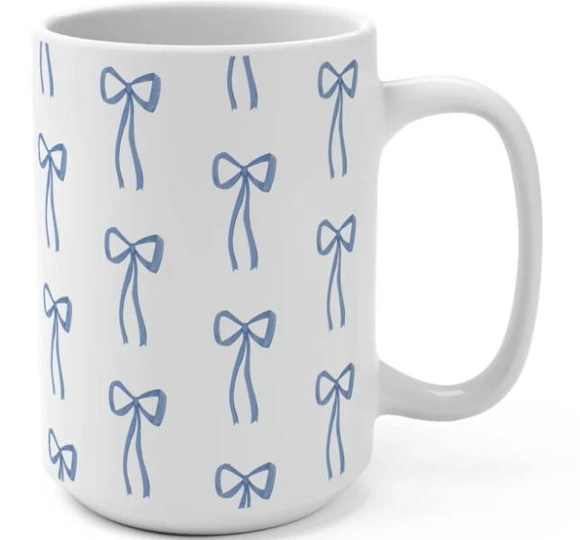 Blue Bow Mug: Preppy New England Style, Bridal Gift