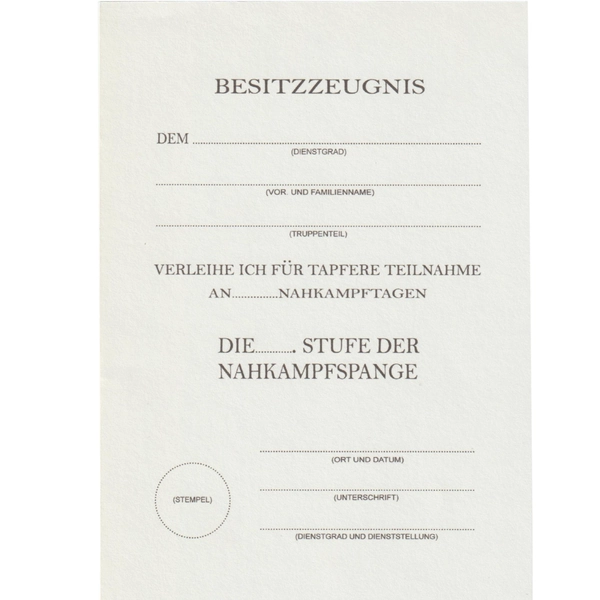 Nahkampfspange Certificate