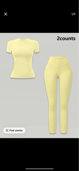 Two-Piece Set Women's Solid Ribbed Long Sleeve Tee & Leggings Sport Set Casual Breathable Quick Drying T-shirt & Skinny Pants Set for Yoga Gym Workout Running, Ladies Sportswear for All Seasons Yoga Clothes Set