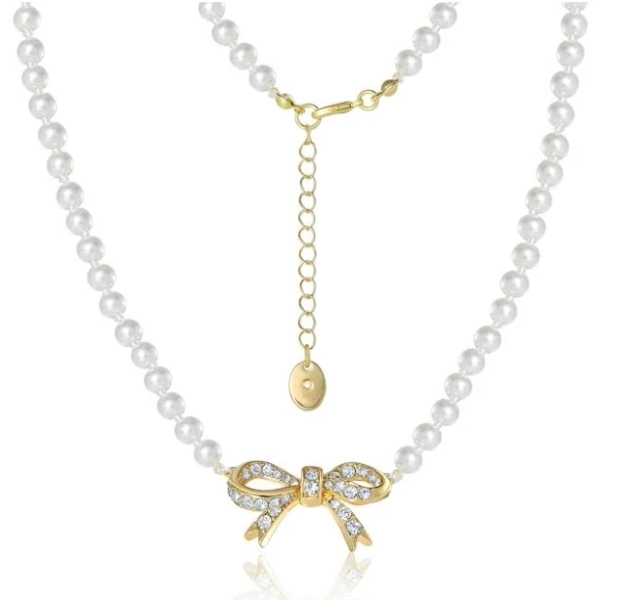 Juicy Couture Women's Pavé Bow Pearl Necklace