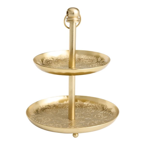 Gold Metal Etched Medallion 2 Tier Jewelry Stand