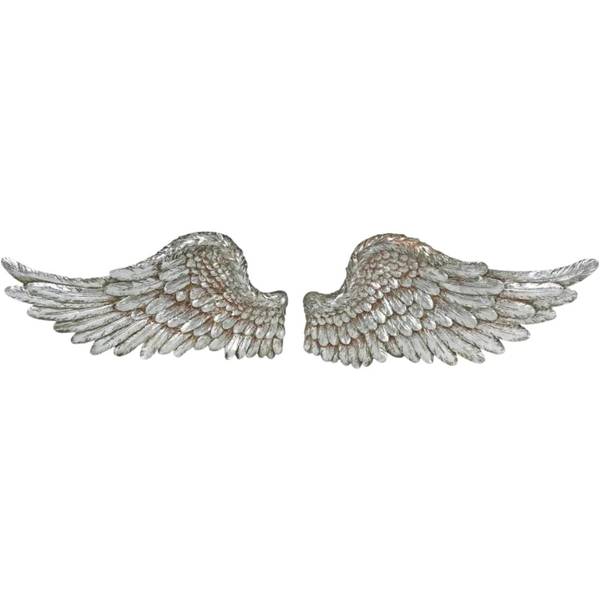 Garden mile Chic Angel Wings Metal Wall Art Decoration with Feather Ornament - Small Vintage Silvery Shabby Fairy Door Unique Wall Decorations Hanging Ornaments Sculpture for Wedding Decor,  Delicate Metalwork