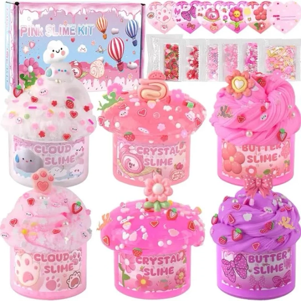 6 Pack Slimes, Pink Slime Kids, Cloud Slime kit for Girls Ages 8-12, Toys for Girls and Boys, for Kids Slime Set Party kit Goodie Bag Stuffers, 4 5 6