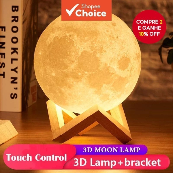 Lâmpada Noturna Lunar 3D Controle De Toque Infantil Para Casa