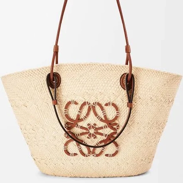 LOEWE Medium Anagram Basket Tote Bag In Iraca Palm And Leather Skin for Woman