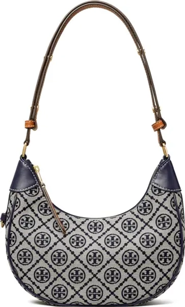 T-Monogram Jacquard Crescent Shoulder Bag