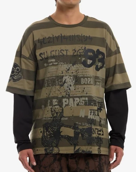 Grunge Long-Sleeve Stripe Icon T-Shirt