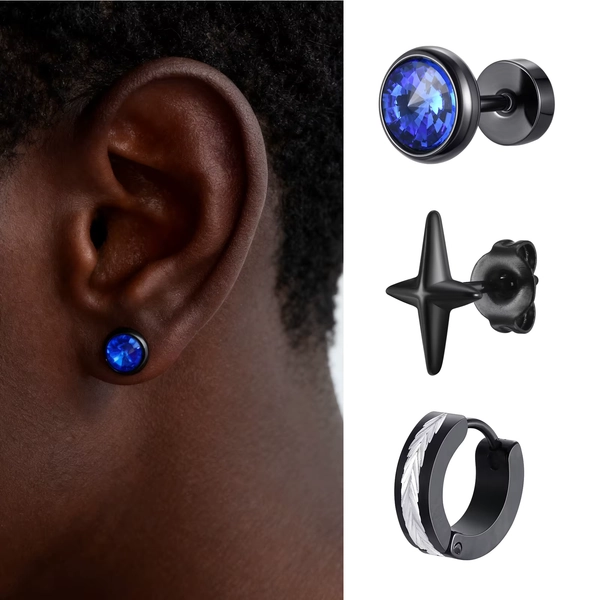 3pcs Men's Stud Earrings,Anti Allergy Stainless Steel Huggies Hoop Earrings,Minimalist Perforated Earrings with Ear Holes - AliExpress 
