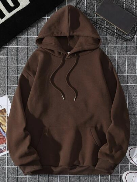 Solid Color Drawstring Warm Lining Hooded Sweatshirt, Long Sleeve Top
