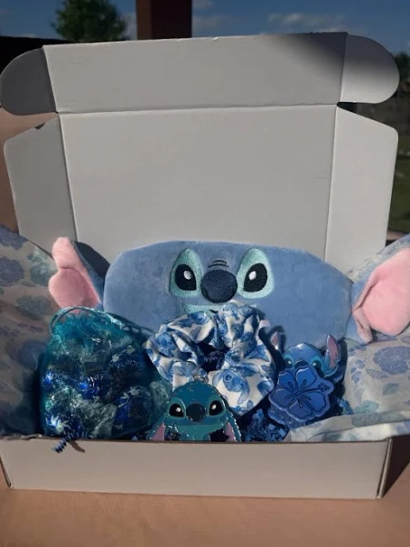 Stitch Gift Box Set - Cute Blue Aesthetic Bundle, Scrunchie, Candy & Accessories, Birthday Gift for Her