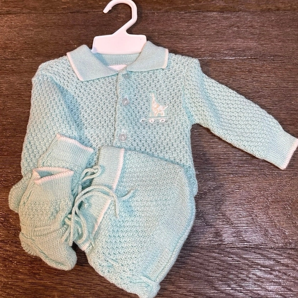 Vintage 1980s Childwise Mint Green Openwork Baby Knit Cardigan Set Newborn NEW!