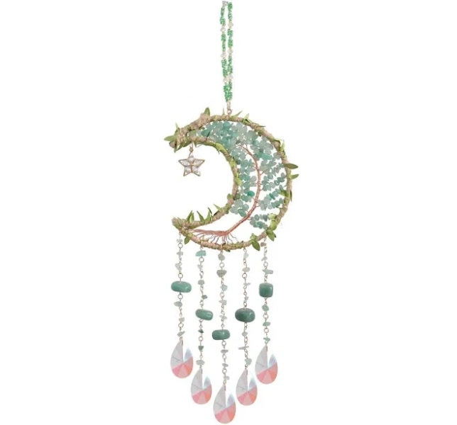 Moon Dream Catchers with Crystals Cute Room Decor for Teen Kids Boho Bedroom Wall Home Decorations