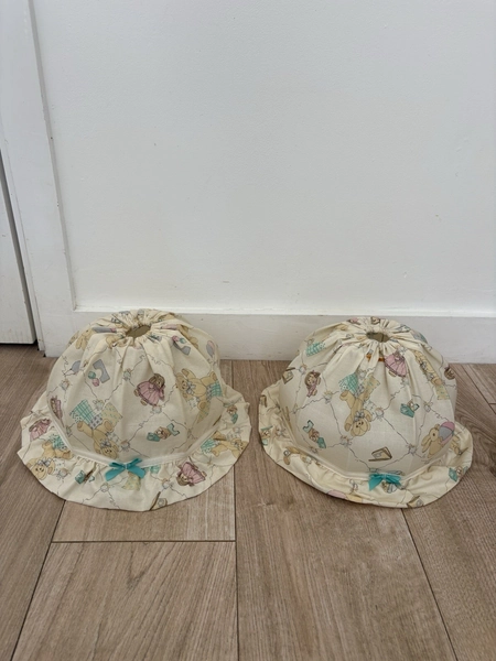 Vintage Pair Teddy Bear Nursery Fabric Lampshades Frilled Childrens Bedroom
