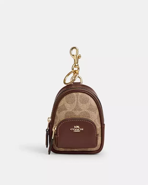 Gold/Tan/Brown Mini Court Backpack Bag Charm In Signature Canvas