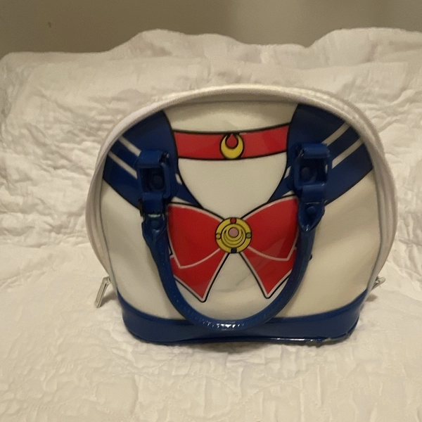 Sailor Moon Faux Leather Purse White Blue Red Zipper Closure Cosplay Bag