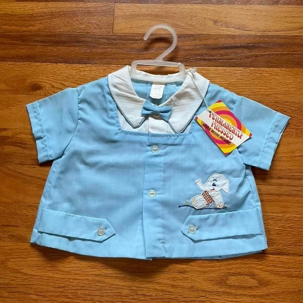 Vintage 1960s-1980s Baby Shirt Elephant Applique Size 18 Months Deadstock Retro