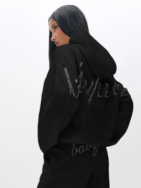 Oversized Hoodie With Rhinestones