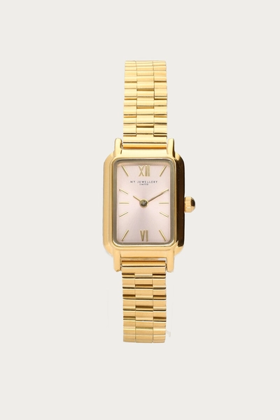 Vierkante horloge met licht roze wijzerplaat | My Jewellery