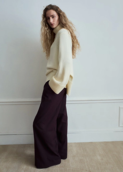 Calças wide leg com pinças e cintura média - Mulher | MANGO Portugal