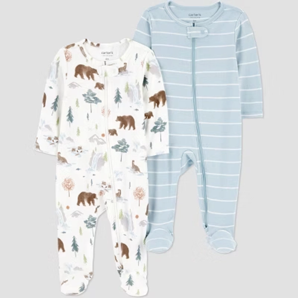 Carter's Just One You® Baby Boys' 2pk Forest/Striped Sleep N' Play - Blue Newborn